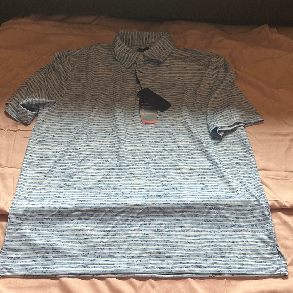 Greg Norman Collection Light Blue Shark Striped Polo